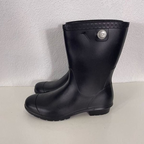 UGG Black Rubber Mid Calf Pull On Rain - Picture 2 of 8